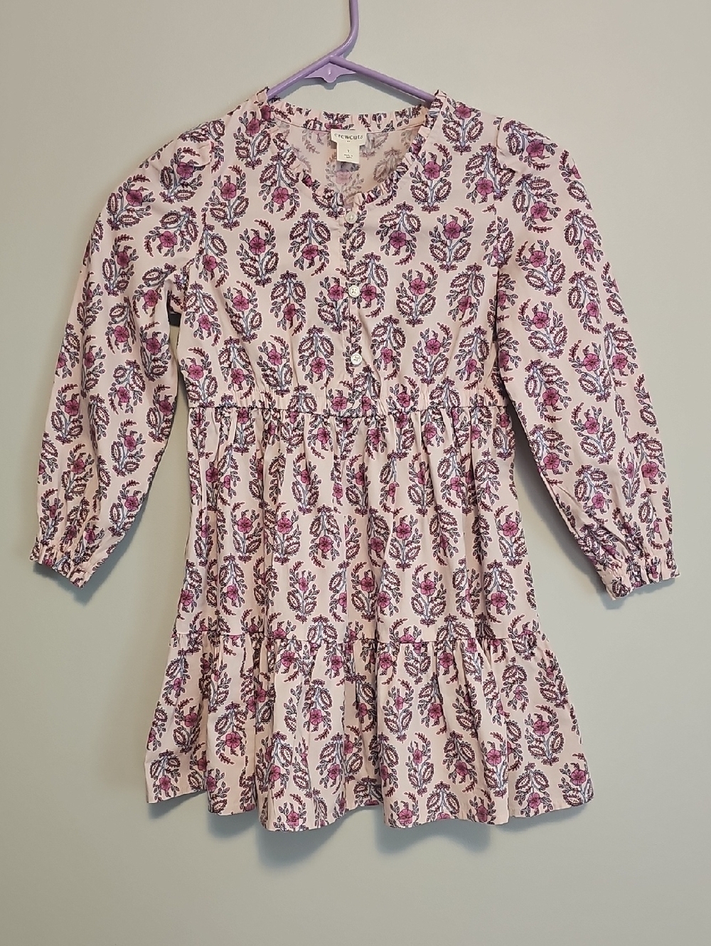 Crewcuts Girls' Pink Floral Tiered Long-Sleeve Dress